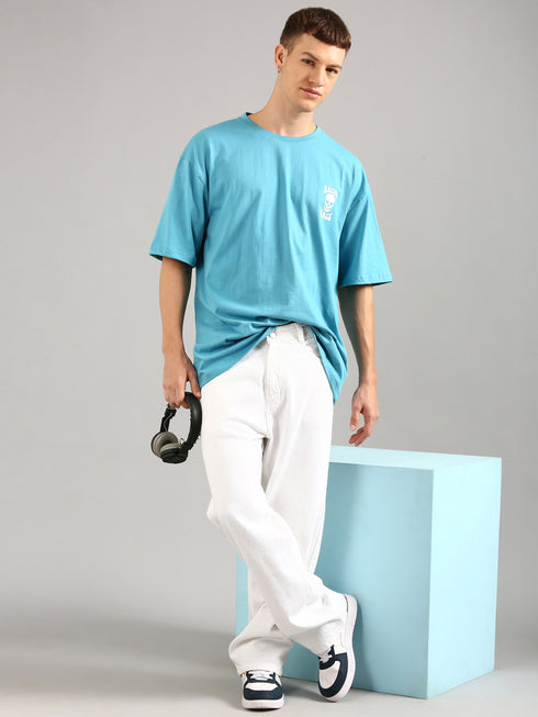 Sky Blue Oversized Puffy Printed T-shirt